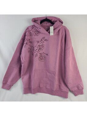 NEW Hollister Women's XL Mauve Hoodie Rose Graphic Design Kangaroo Pocket
